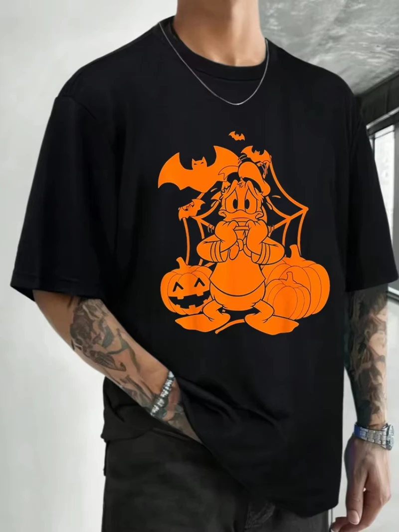 

New Donald Duck Halloween print T-shirts for men and women in the summer of 2025 short-sleeved casual cotton Y2k clothing
