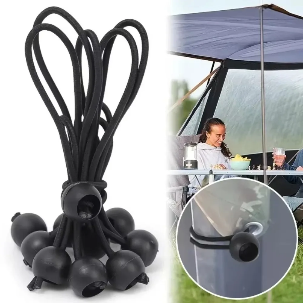 10 Pcs Black Bungee Ball Cord Rope 10-30CM Durable Canopy Bungee Cords Multipurpose Boat Pole Camping Tent Fixed Accessories