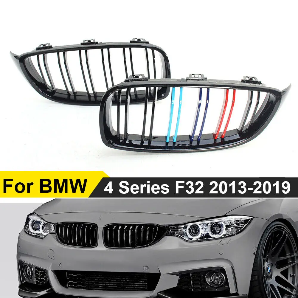 M4 Style Front Bumper Grille Racing Grill For BMW 4 Series F32 F33 F36 M3 F80 M4 F82 13-19 Dual-Slat Glossy Black Accessories