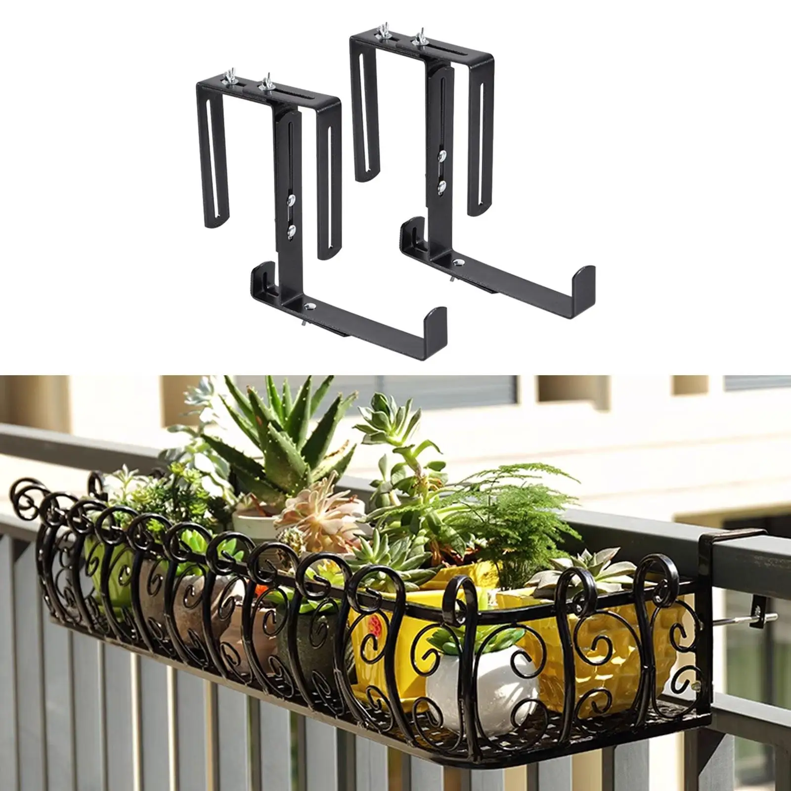 

2x Flower Planter Brackets Fits Deck Railing Adjustable for Fence Accessory