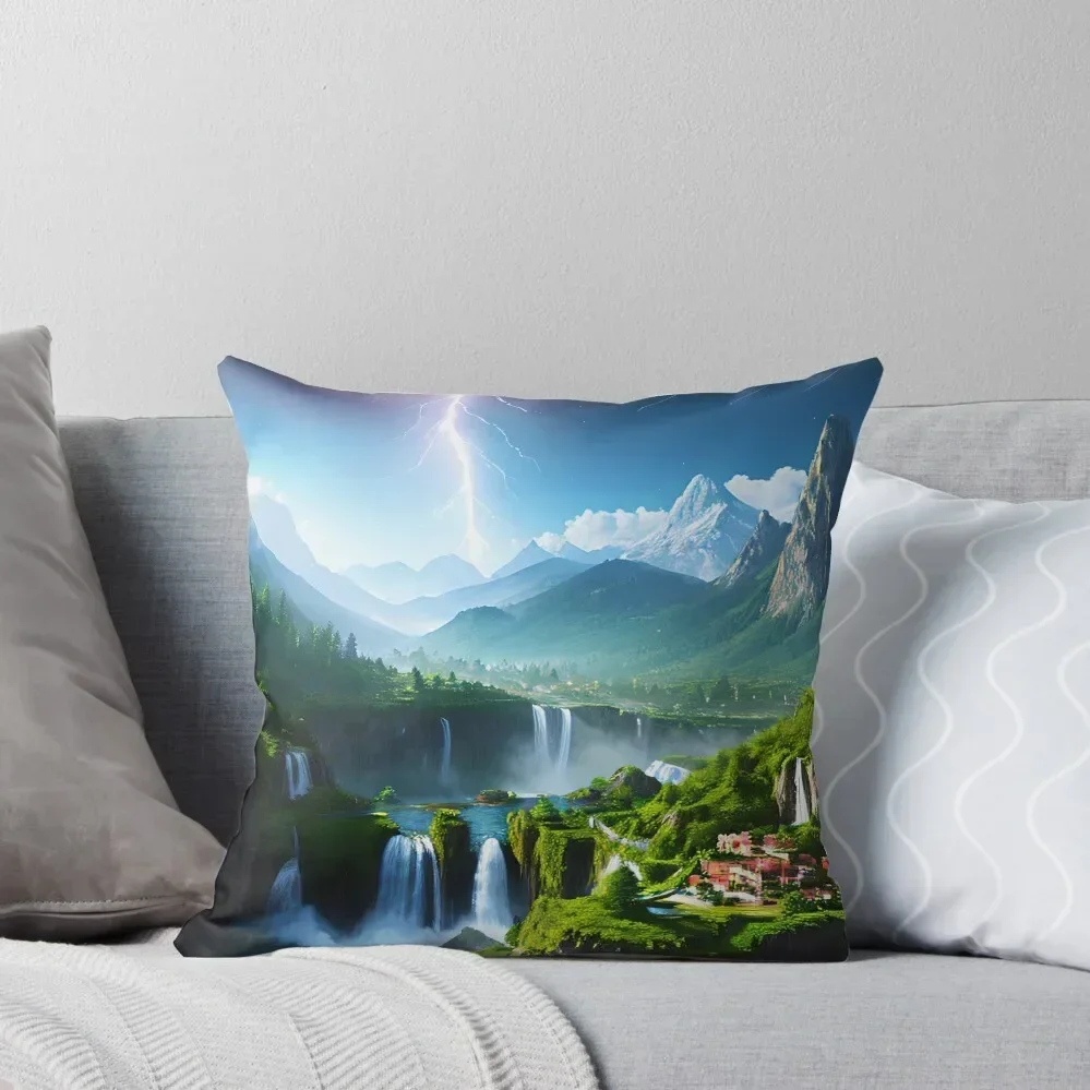 Discover the Beauty of the Night Sky: A Mountain and Waterfall Scene Throw Pillow Cushion Cover anime girl pillow