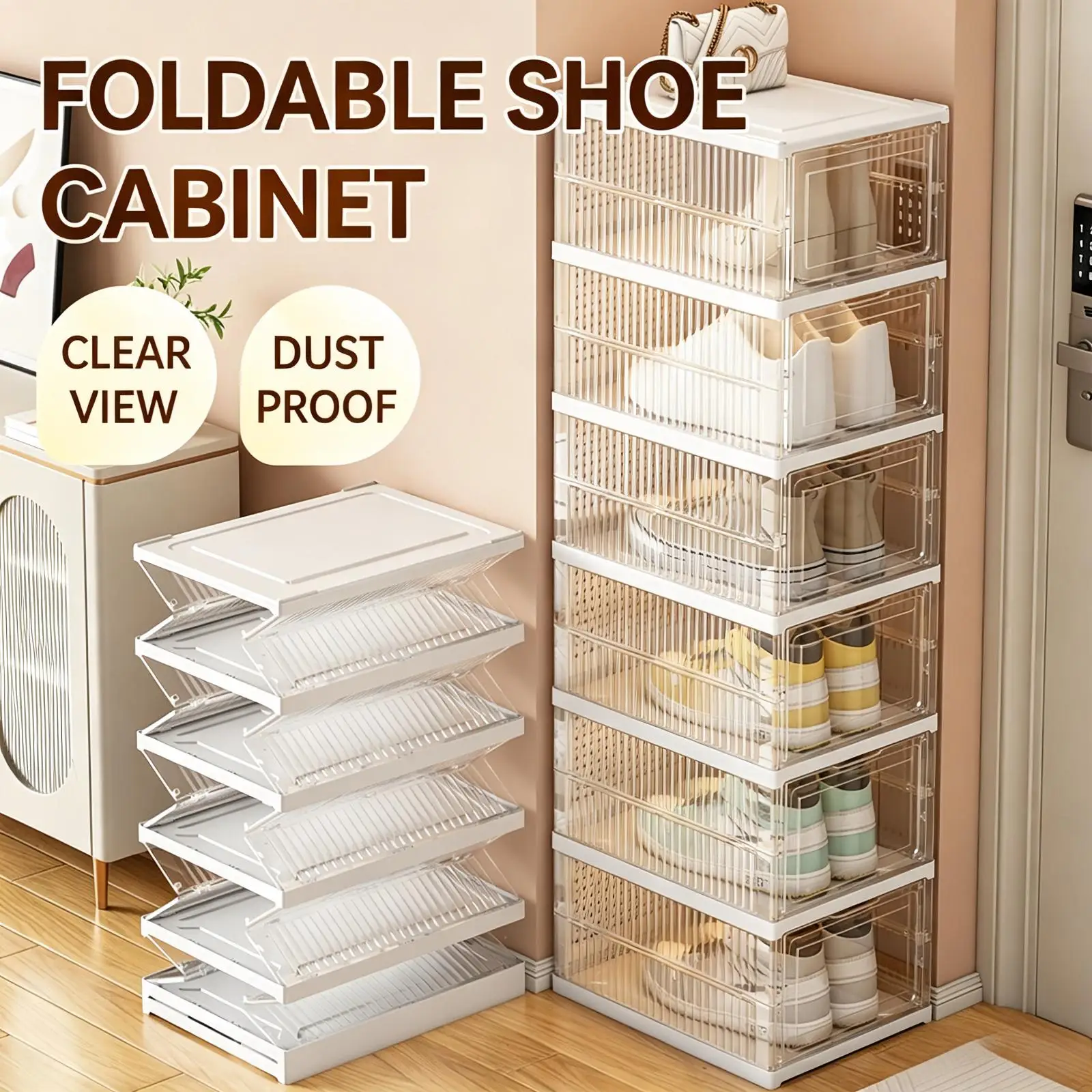 6 Layers Shoes Cabinet Foldable Transparent Sneaker Shoe Storage Organizers Box Stackable Dustproof High-top Shoe Rack Shelf