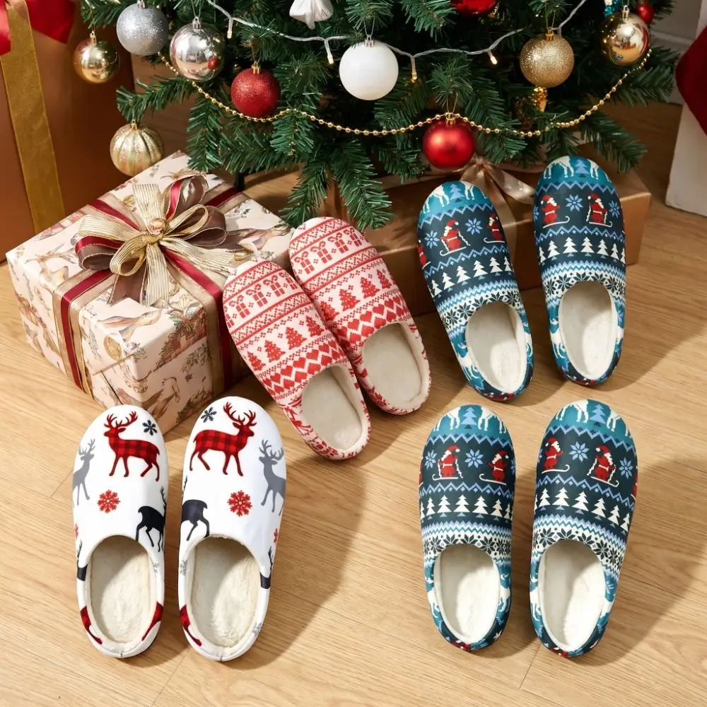 Cozy Santa Claus Christmas Slippers Reindeer Warm House Shoes Tree Non-Slip Winter Slippers Christmas