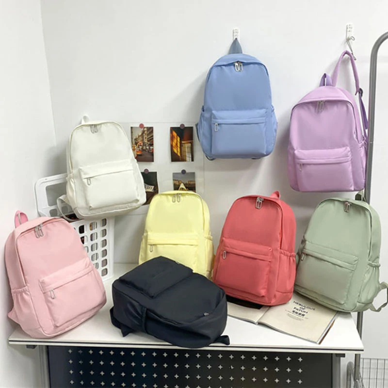 Women Schoolbag Waterproof Large Capacity School Backpack Smooth Zipper Solid Color Teens Girl Casual Daypack Bag Student Supply