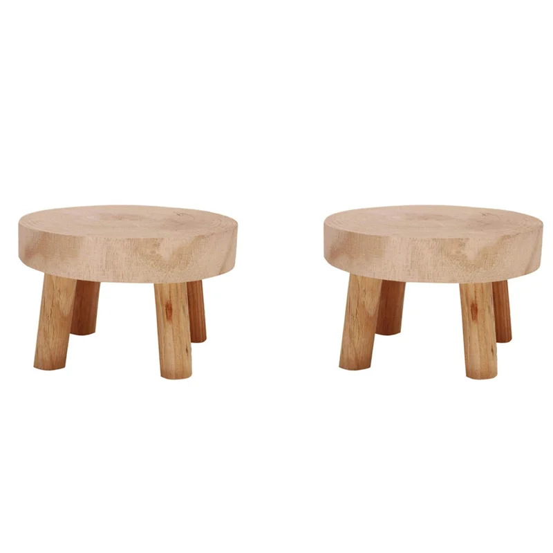 A43T 2X Mini Wooden Stool Display Plant Stand Decorative Wood Plant Stool Bonsai Holder For Indoor Outdoor Home Garden M