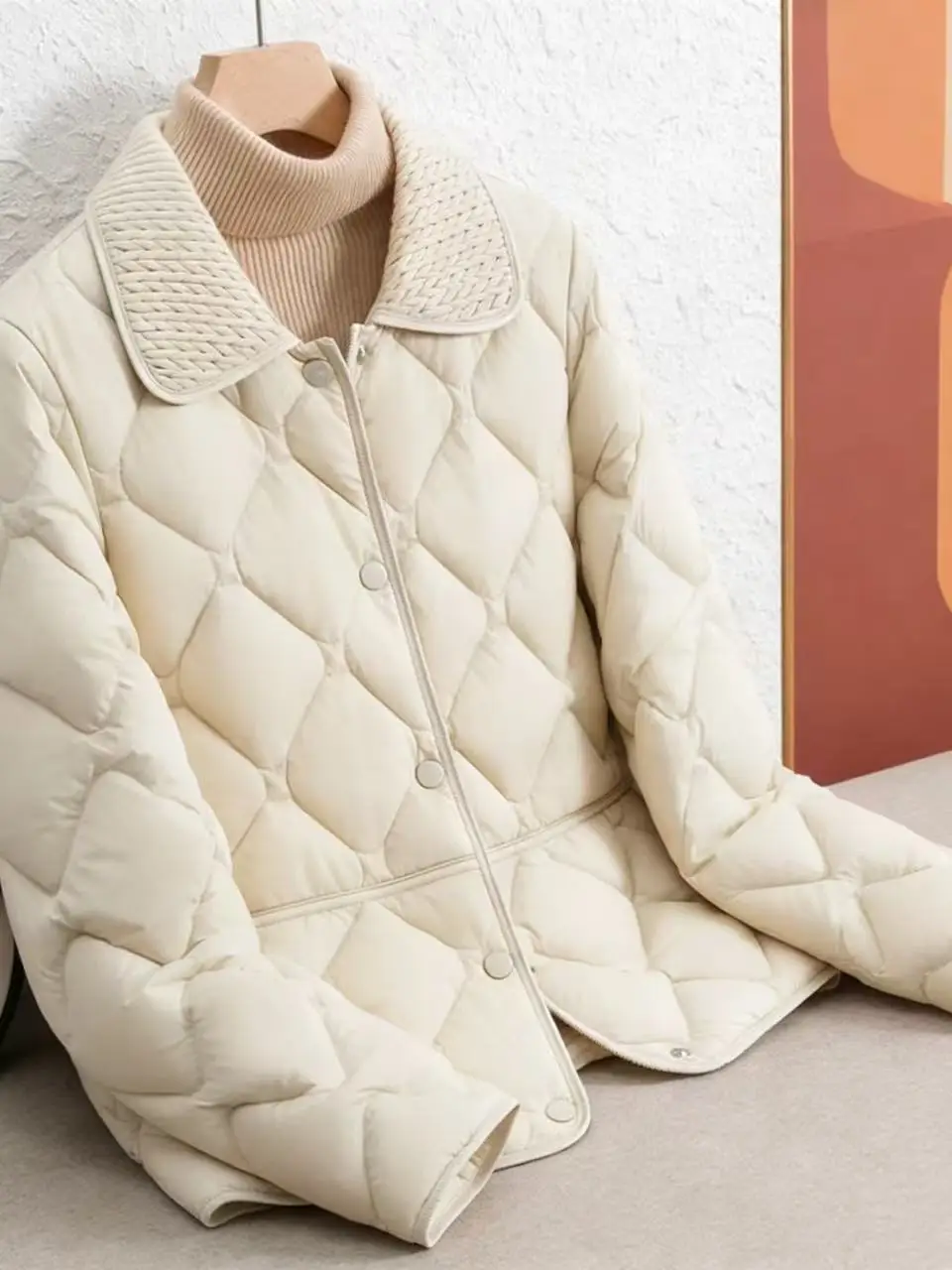 

New 2025 Winter ort Thiened Pure Color Cotton Jaet Women's Collar down Cotton Coat Korean Sle Straight Cut