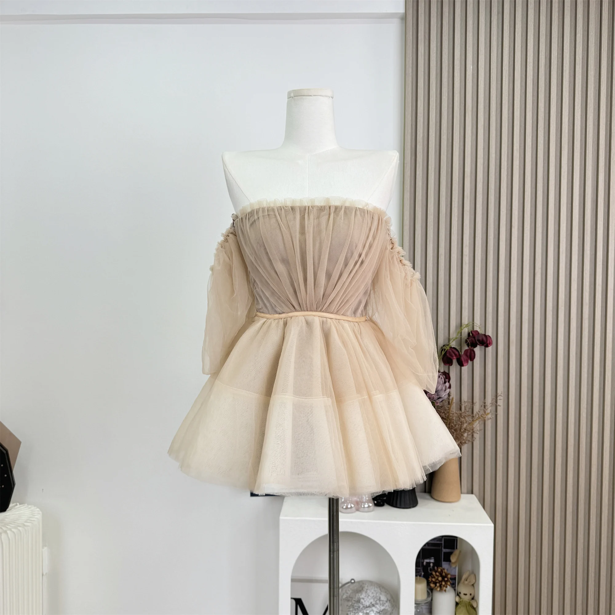 

Off Shoulder Frill Trim Sheer Mesh Swing Dress Sexy Ruffle Loose Beach Dresses Slash Neck Mini Dress Elegant Mesh Party Vestidos