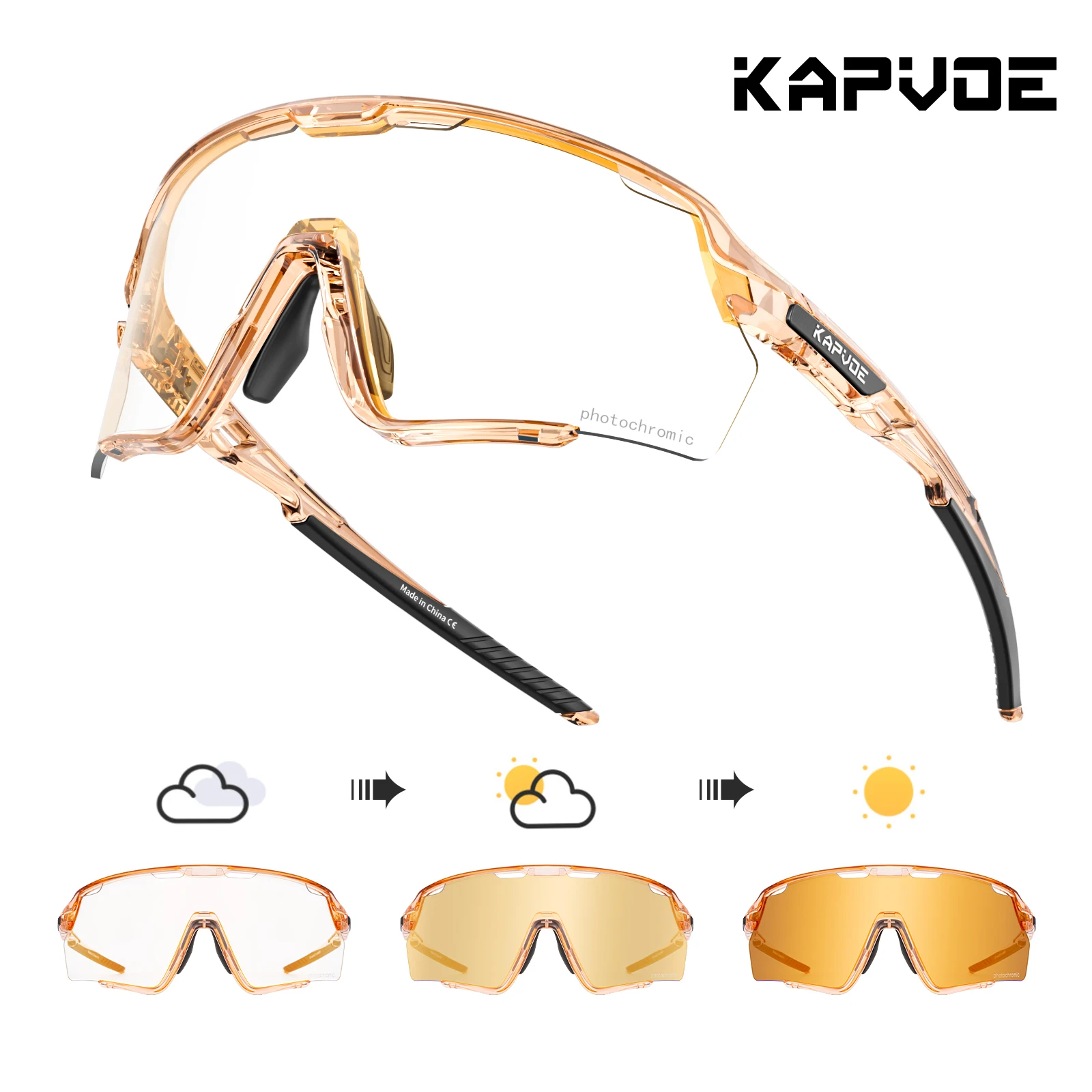 Kapvoe-Gold Photochrome Fahrradbrille Sport Herren Sonnenbrille für Herren Fahrrad Damen Outdoor UV400 Fahrradbrille Baseball