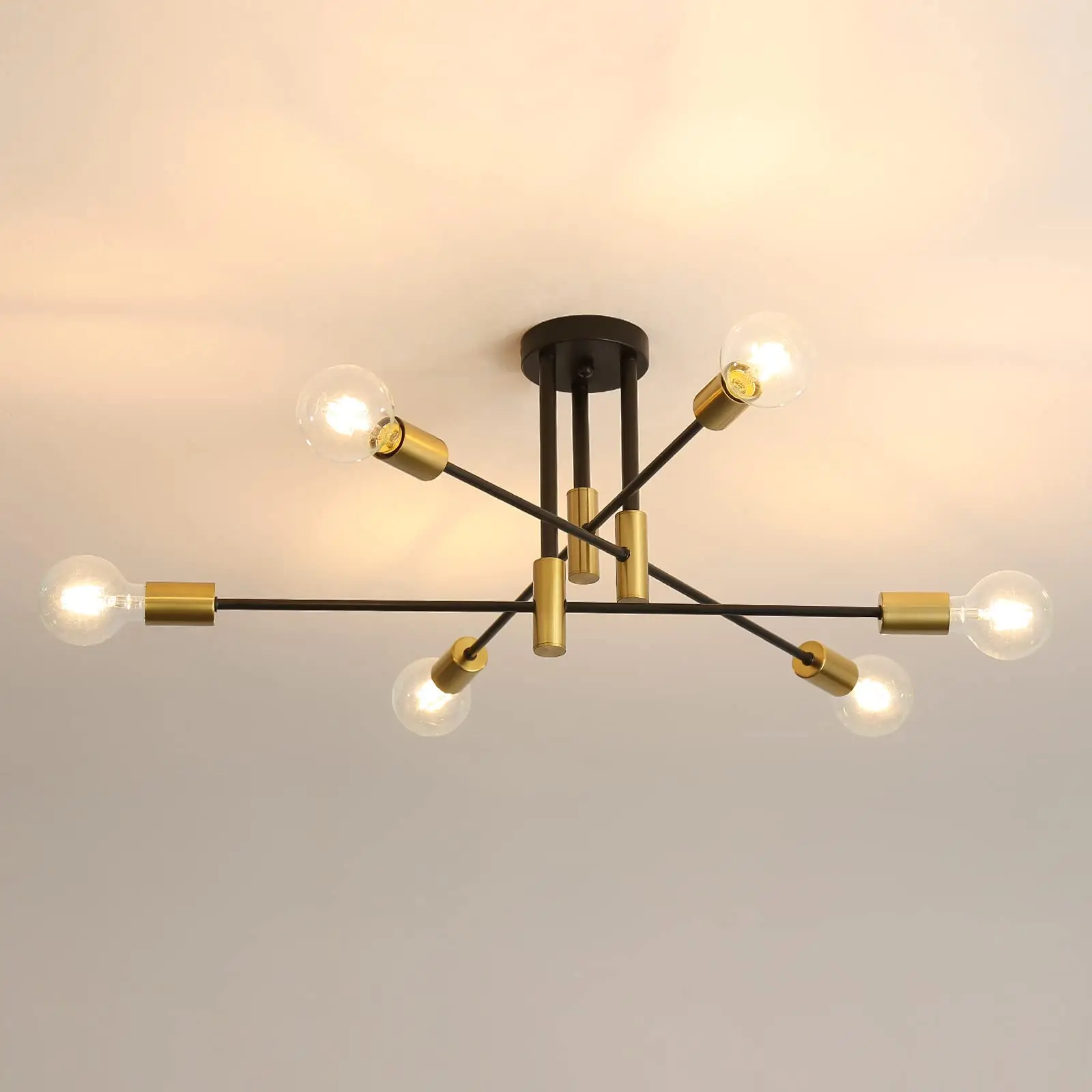 Industrial Ceiling Light, Ceiling Lamp, Industrial Chandelier E27, 6-Light Pendant Light Fixture for Bedroom Living Room (Bulb N