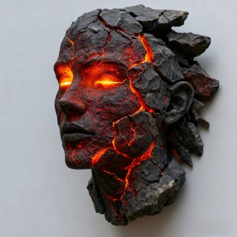 Lava Face Wall Sculpture Resin Cracked Human Head Night Light Modern Art Wall Decor Living Room Bedroom Bar Halloween Ornament