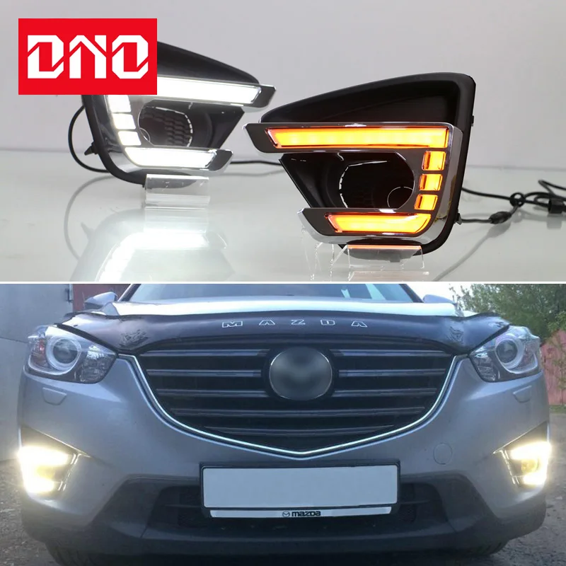 

LED Daytime Running Headlamps For Mazda CX-5 CX5 2013 2014 2015 2016 Daylights Yellow Turn Signal Car DRL Foglamp