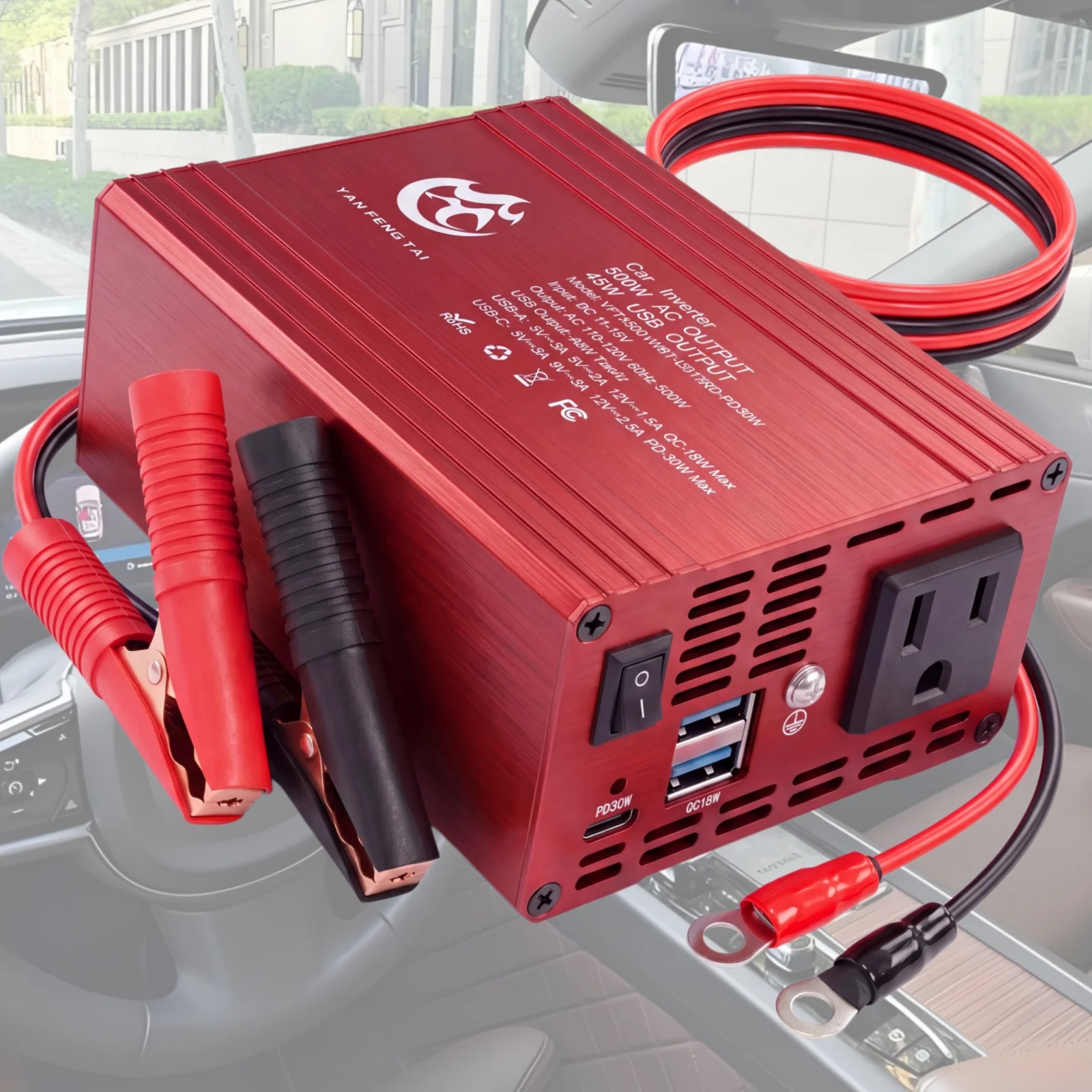 500W Car Power Inverter 12V to 110V 500g Portable Aluminum for RV Camping Home, Power Fridge TV Laptop, Short-Circuit Overload Protection, Safe