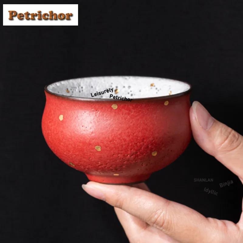 Gold Drawing Forbidden City Red Teacup Handmade Tea Bowl Water Jug Tea-tasting Fragrance Cup Jianzhan Master Cups Teaset Craft