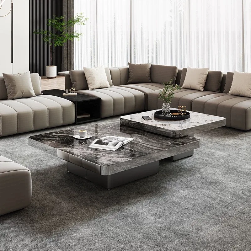 Pure handmade light luxury furniture microcrystalline stone square coffee table combination Italian minimalist high sense