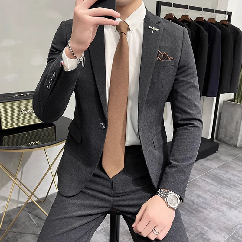 Luxury Men Blazer Spring and Autumn Fashion Men\'s Solid Color Casual Business Suit Jacket Groom Wedding Dress Party Suit Coat