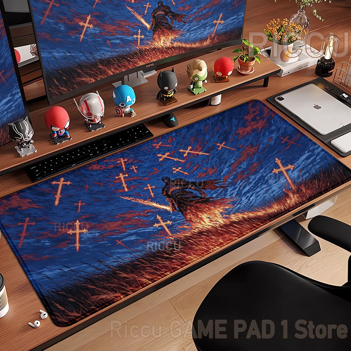 Knight with Sword Mouse Pad Large Rubber Anti-slip Washable PC Desk Accessories Mousepad for Office and Gamer Keyboard Decor Mat