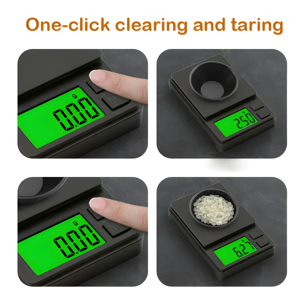 200/500/1000g 0.01g Mini Digital Scale Gram Food Jewelry Ounces/Grains Scale Pocket Scale Kitchen Electronic Scale with Backlit view 4