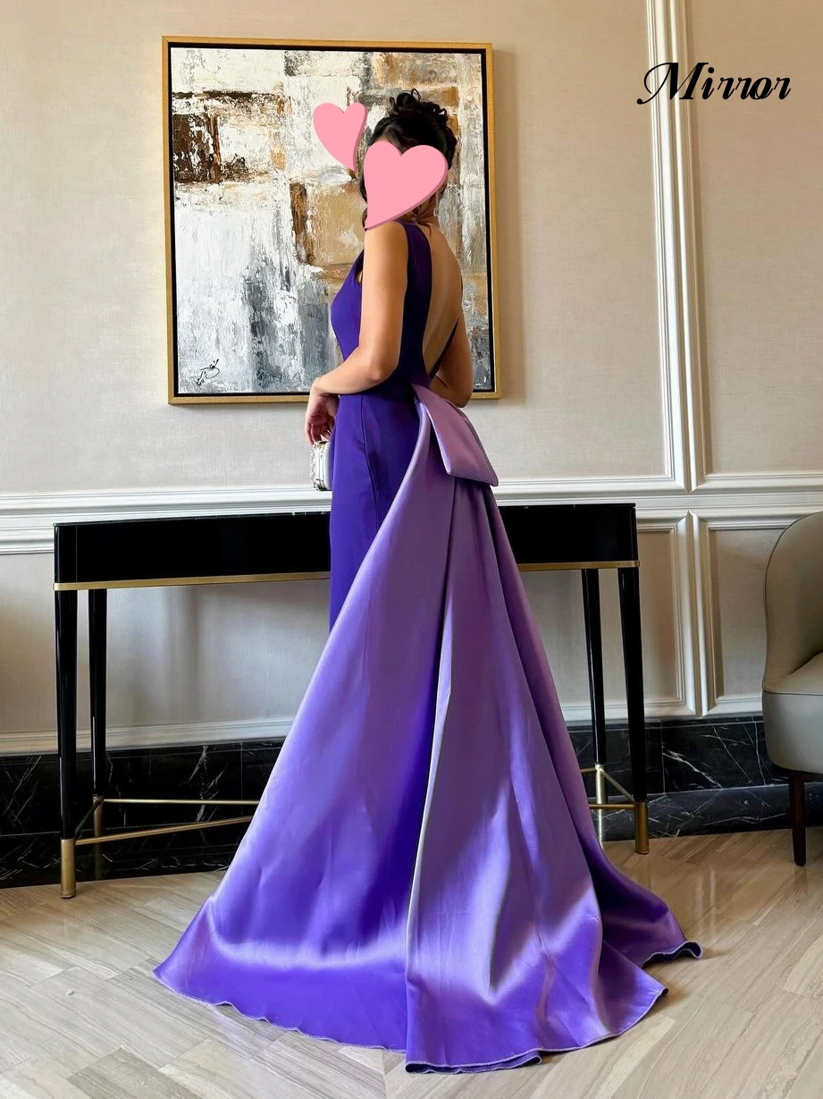 Mirror Dress Elegant Vintage Sweet Purple Lilac Backless Simple Classic Customize Formal Occasion Prom Dress Evening Party Gowns