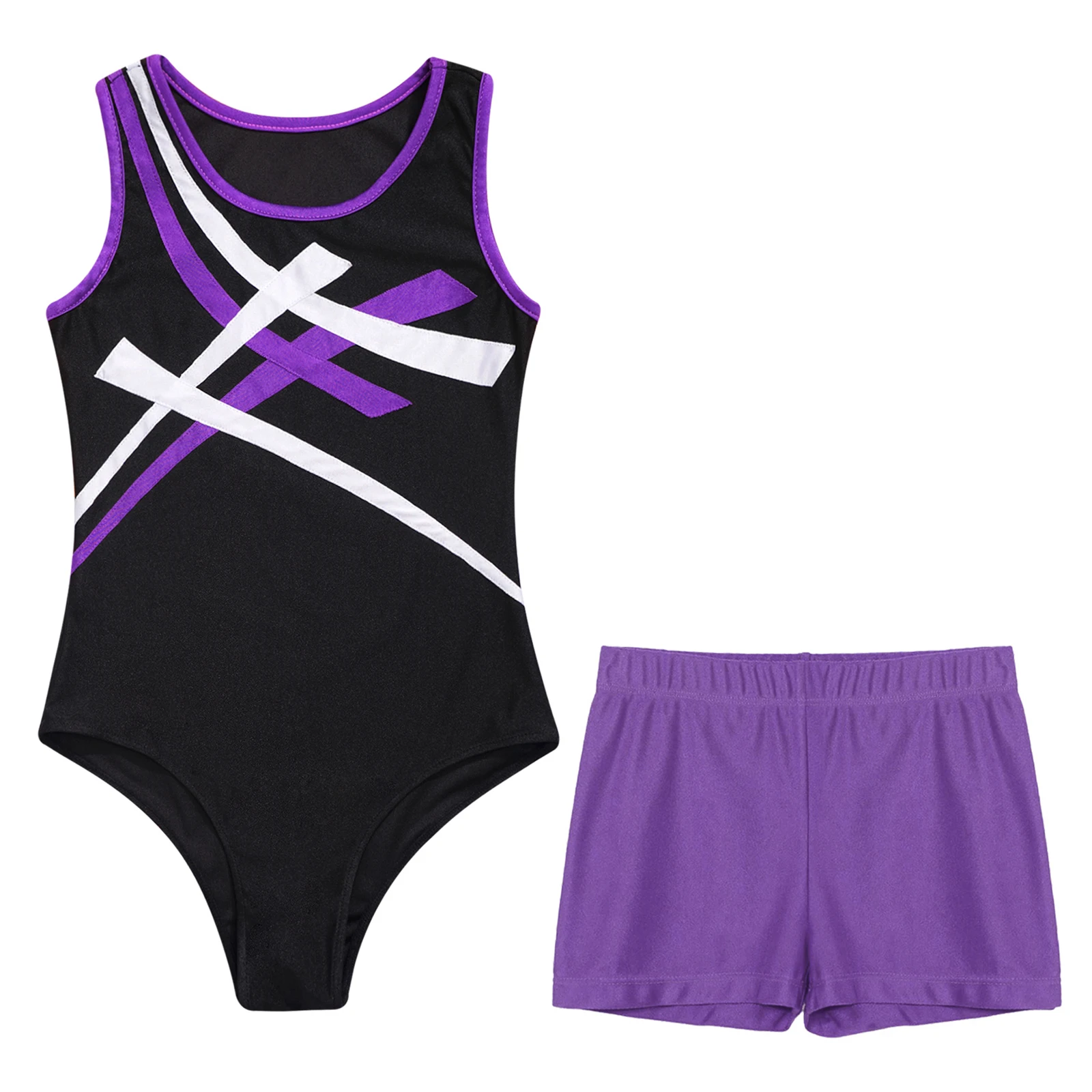 Kids Figure Skating Bodysuit for Boys Acrobatics Gymnastics Jumpsuit Contrast Color Leotard with Shorts Training Bodysuit