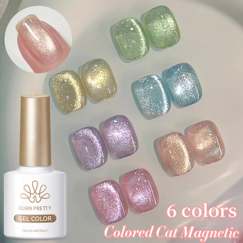 

BORN PRETTY 10ml 6 Colors Light Flow Cat Magnetic Gel Nail Polish for Spring Summer Semi Permanent Gel Manicure DIY Varnish