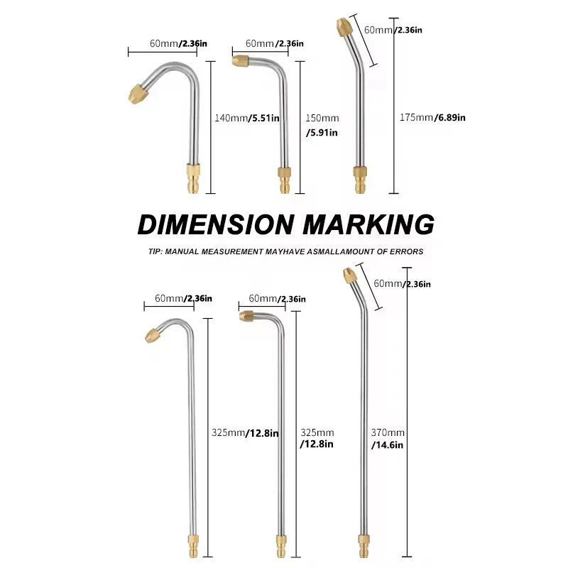 Metal Rod Jet Lance For High Pressure Washer 6 sizes 30°/90°/U Shape Multi-Angled Water Gun Extension  With 1/4 Quick Connection