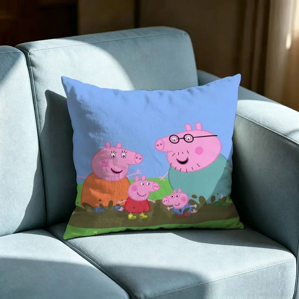 Cartoon Pink Peppa Pig Double-sided printed pillow cover Solid color minimalist pillowcase, fits all bedroom styles