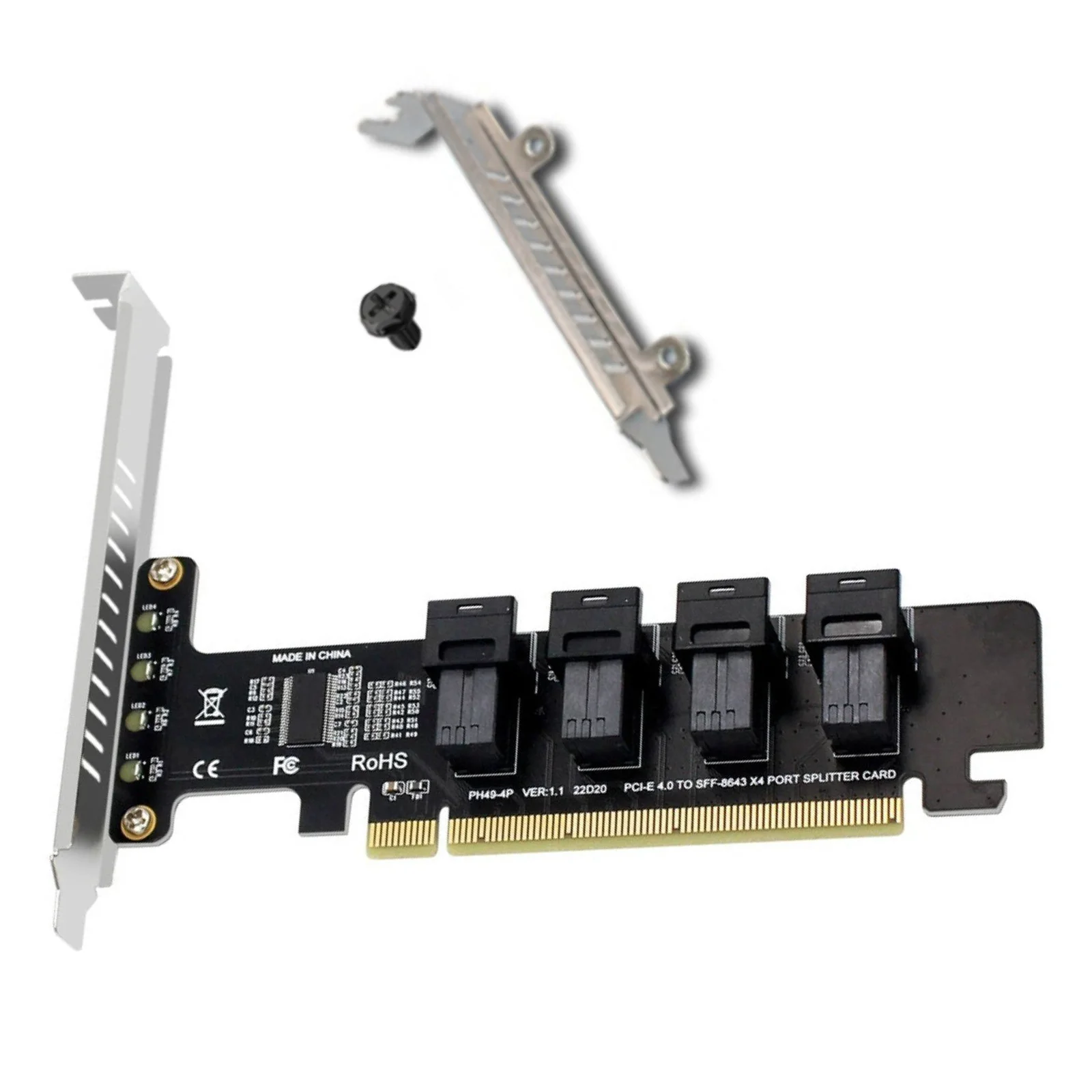 PCIe 4.0 Split Card PCI-E X16 to 4 Ports SFF-8643 U.2 NVME Expansion Adapter Card Support SSF 8643 to SFF-8639 SSD