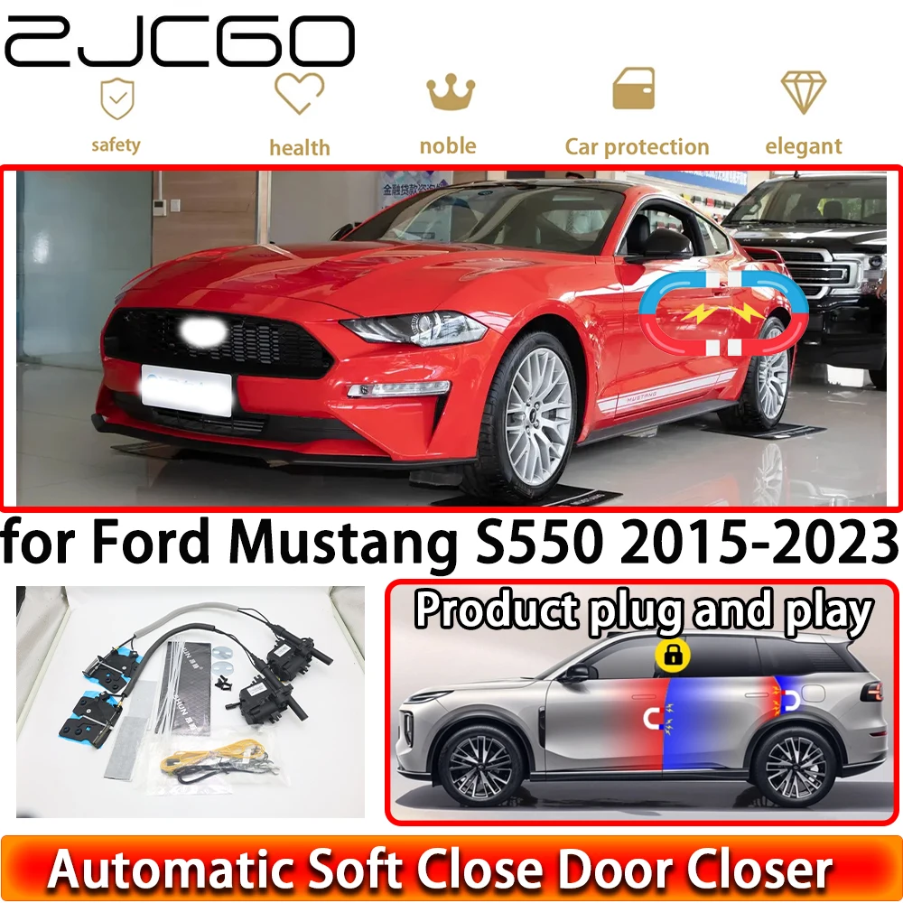 

ZJCGO for Ford Mustang S550 2015-2023 OEM Soft Close Door Kit Power Closing Latch System Auto Pull Door Easy Close Plug & Play