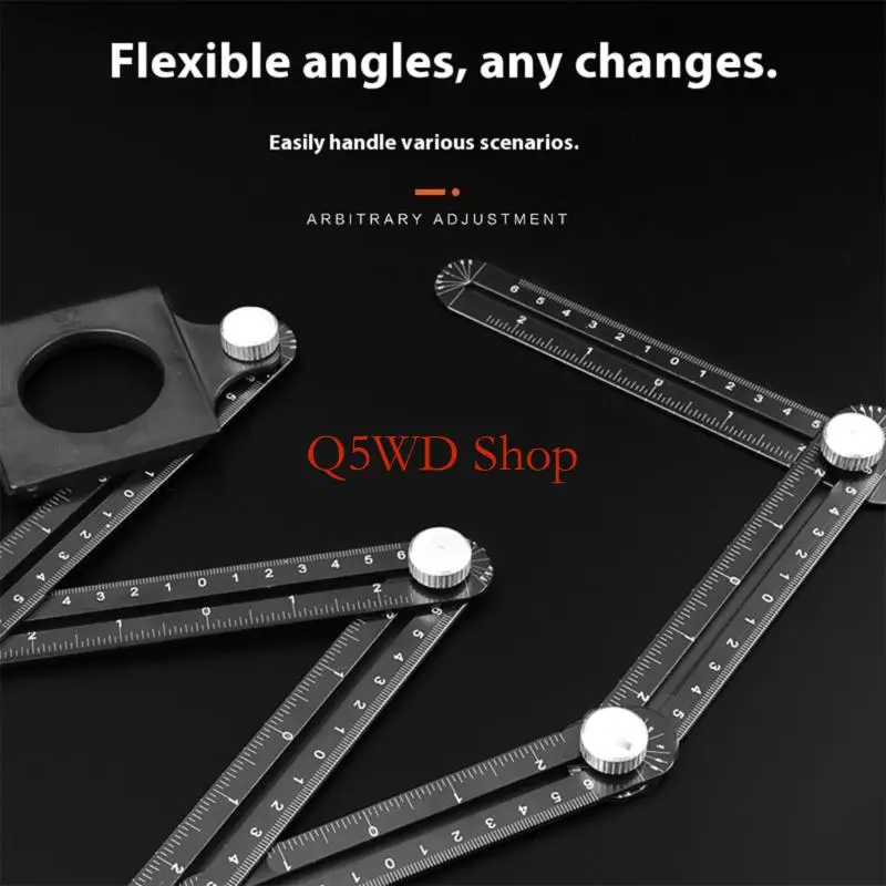 Q5WD Portable Construction Angles Ruler 6 Fold Angles Measuring Ruler Drill Guide Ceramic Tile Opening Locator Template Tool