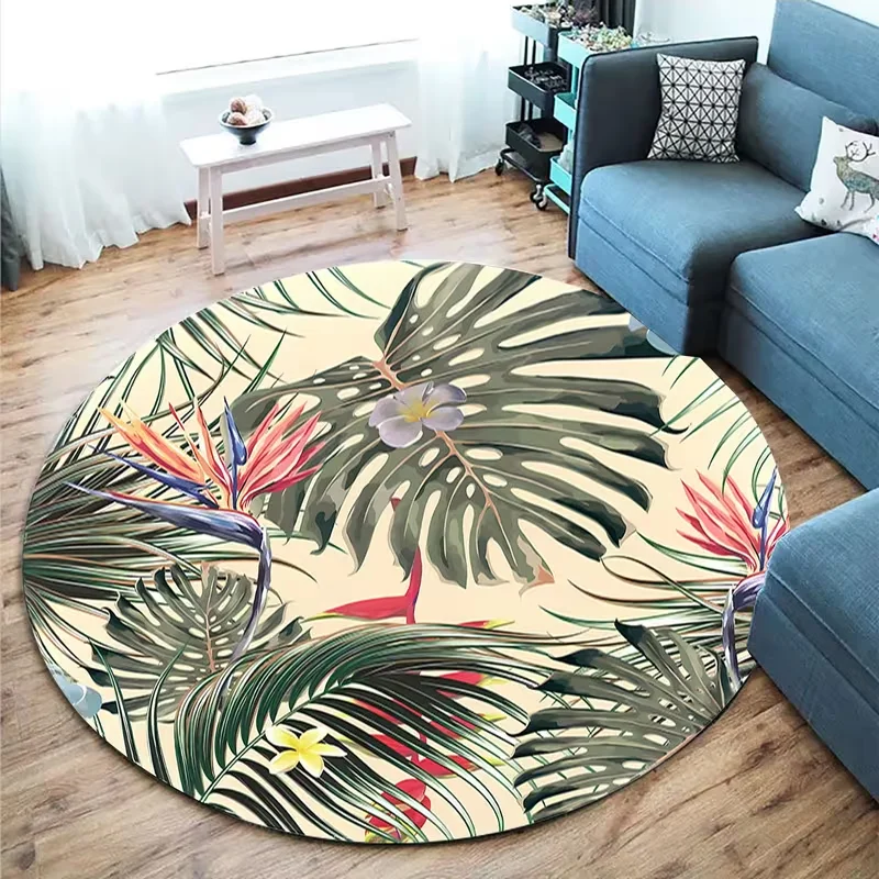 Tropical Jungle Leaf Round Rug Bird Of Paradise Monstera Circular Carpet Soft Floor Mat for Living Room Bedroom Boho Home Decor
