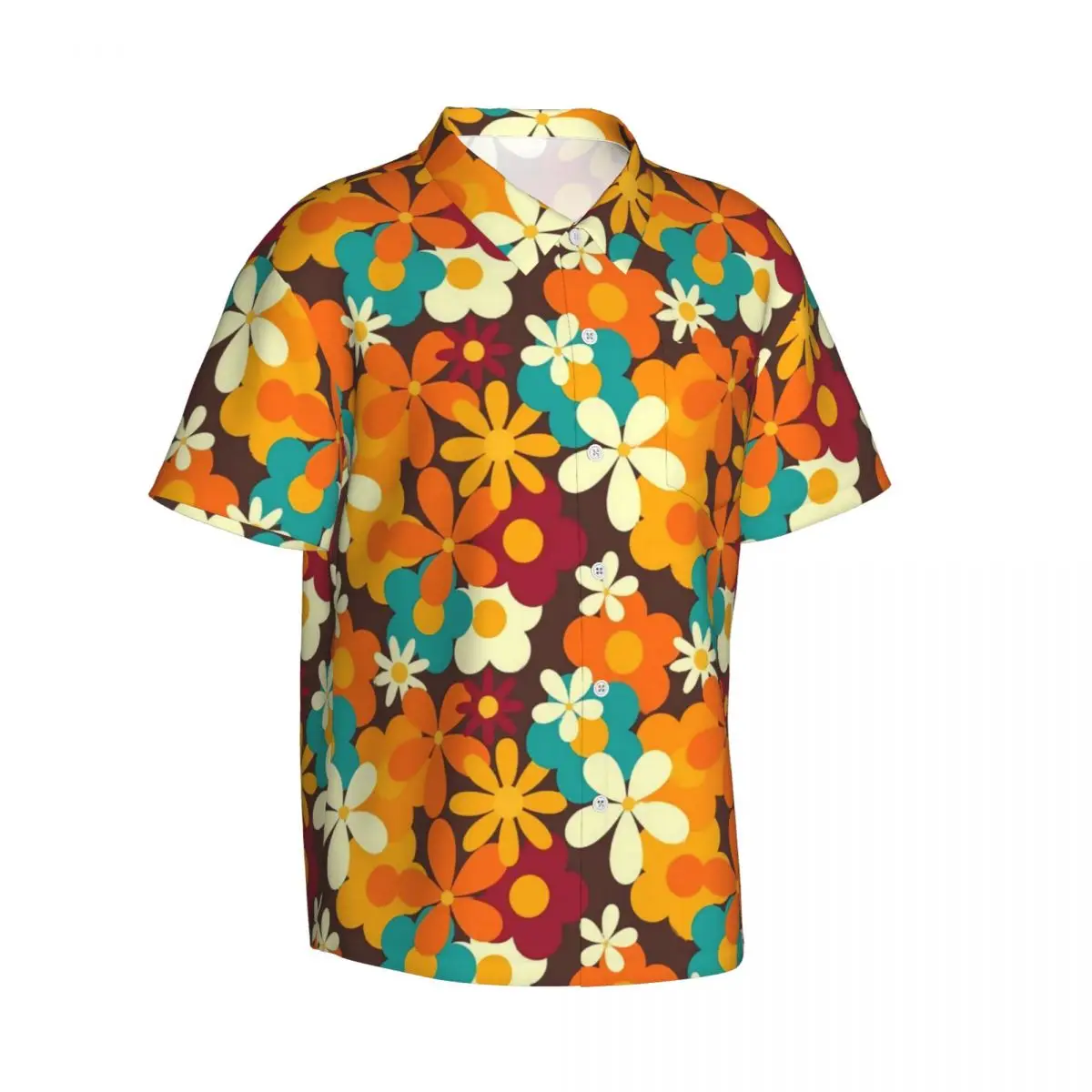 Retro Flower Power Vacation Shirt Mens 70s Classic Floral Casual Shirts Hawaii Short Sleeve Design Cool Oversize Blouses Gift