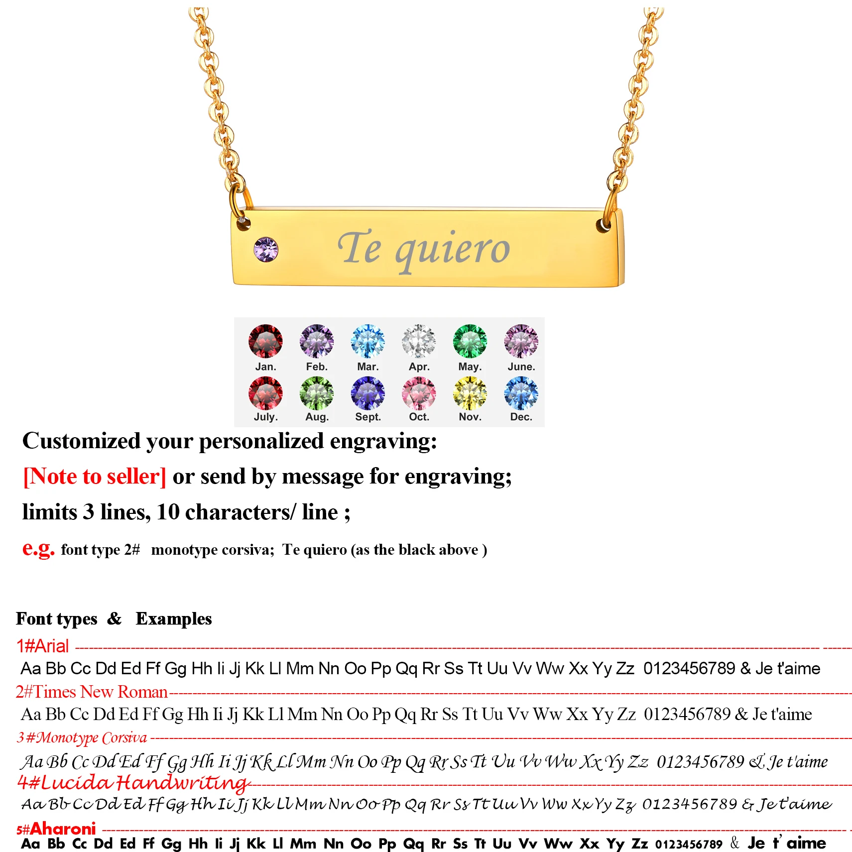 U7 Birthstone Necklace Custom Engraved Name Stainless Steel Horizontal Bar Pendant Clavicle Choker Necklaces for Women Girls