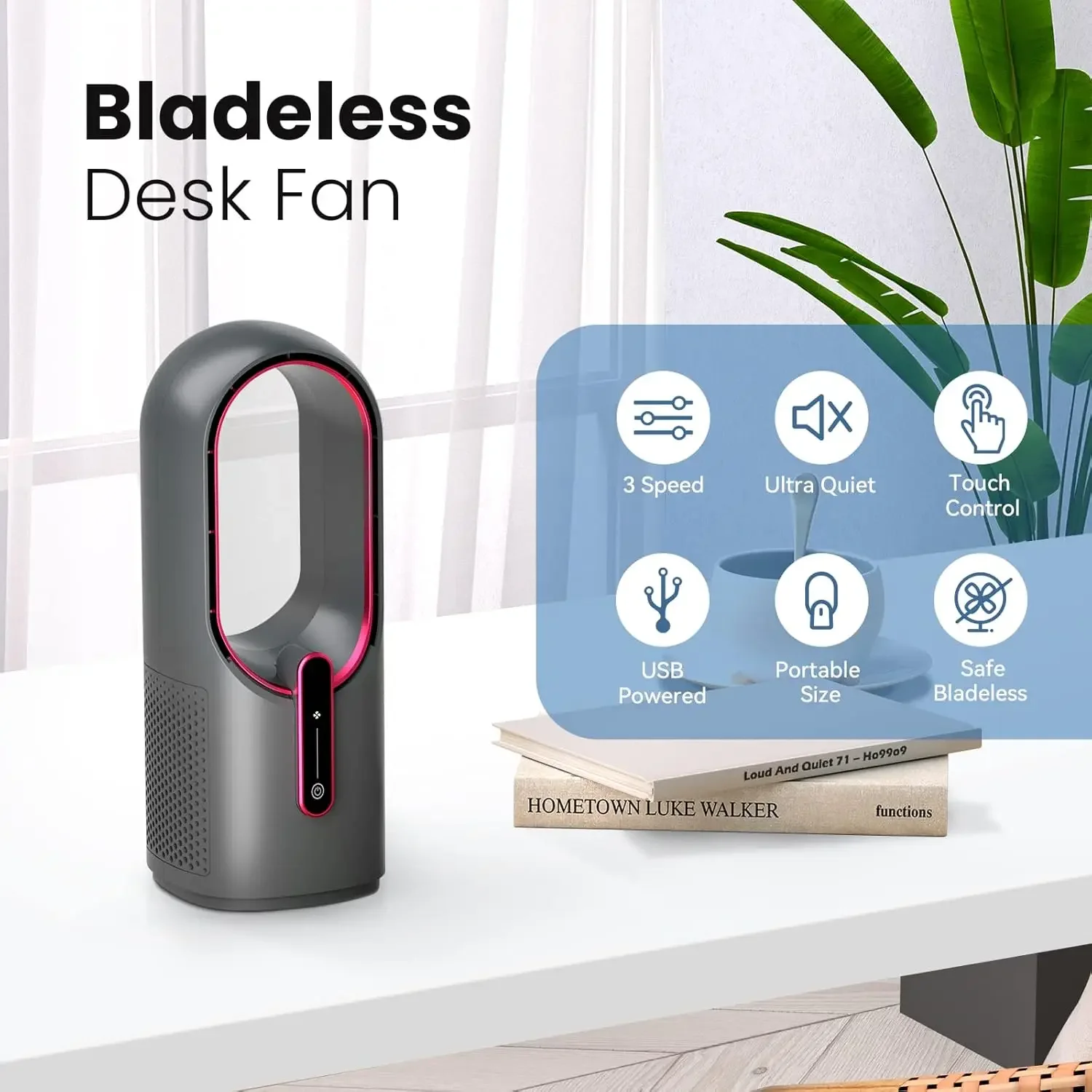 Bladesess Office Desk Fan, Silencioso, Ajuste de 3 velocidades, Touch Control, fácil de limpar, pequeno silencioso, 11,8"