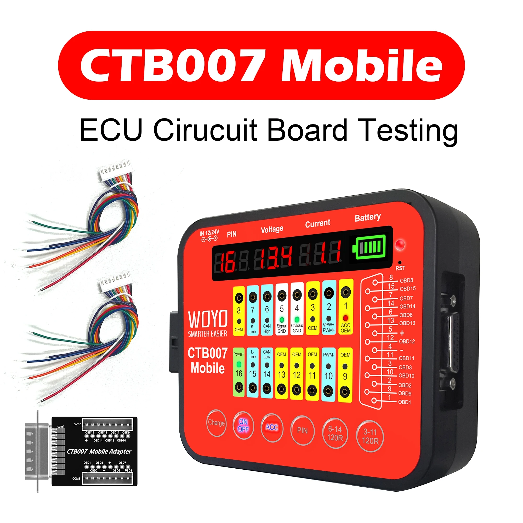 Детектор печатной платы ЭБУ со встроенным резистором, CTB007 Mobile поддержка перезаряжаемой батареи, коробка тестера CAN, коммутационная коробка OBD2