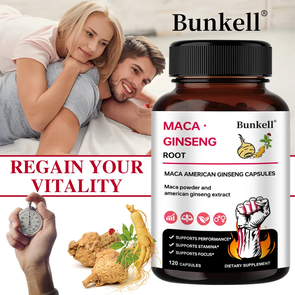 Maca Root Capsules 1000mg + Panax Ginseng 500mg, Potent & Highly Pure, Energy & Endurance