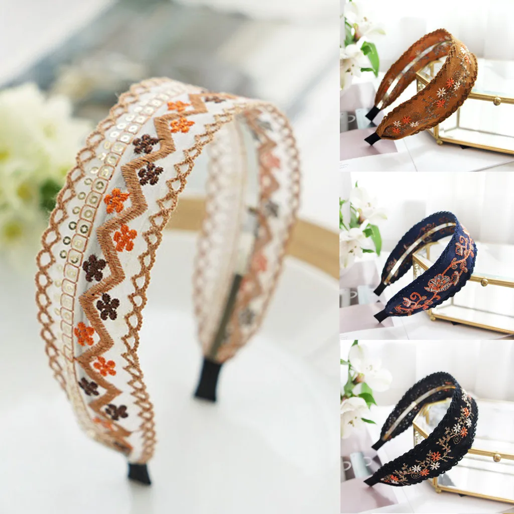 

Fashion Flower Embroidery Hairband Hair Head Hoop Sweet Girl Hair Accessories Bohemian Style Travel Artistic Headband