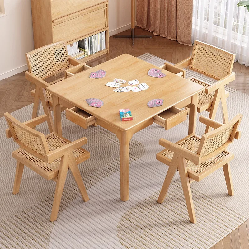 Rubber wood solid wood chess and card table Baxian table Household square dining table Four-person balcony casual tea