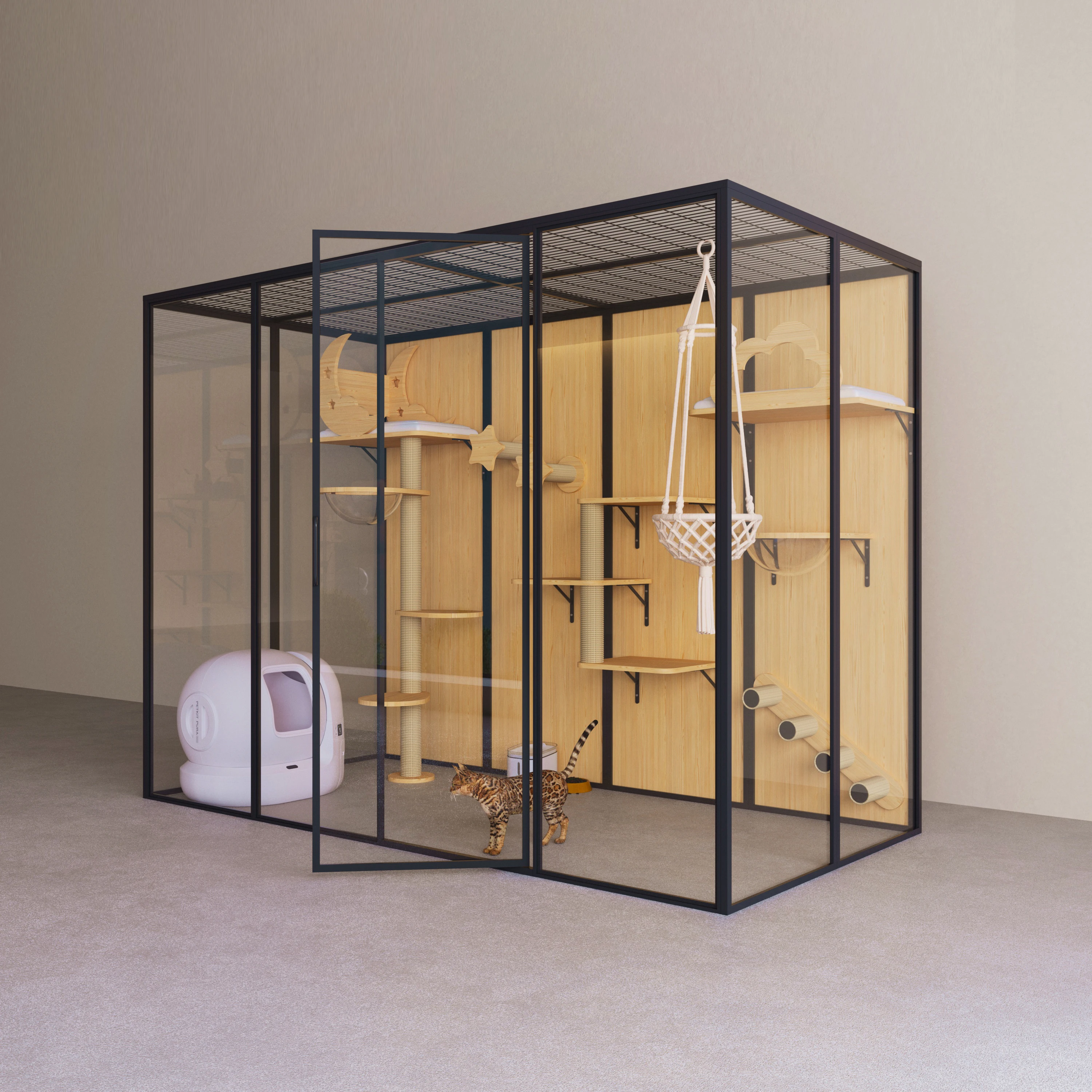 Hot Sale Luxury Breathable Displaying Cat Villa Nest Bed Wooden Pet Cages Cat Showcase Cattery Cat House Large Indoor Cage