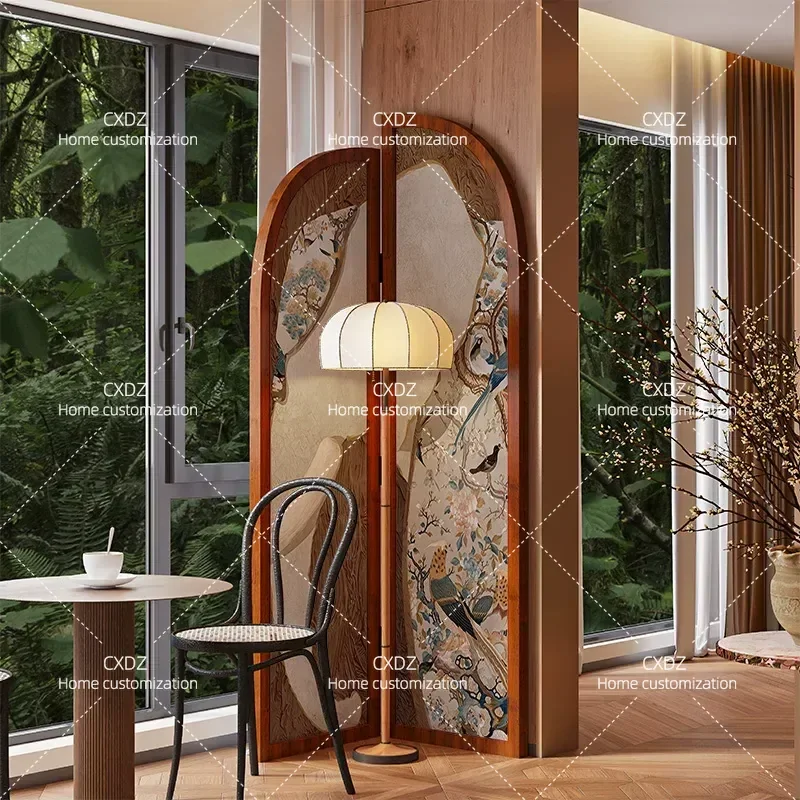 Foldable Mobile Room Divider Screen Living Room Entrance Partition Decoration Jixiang Flower and Bird Pattern Portable