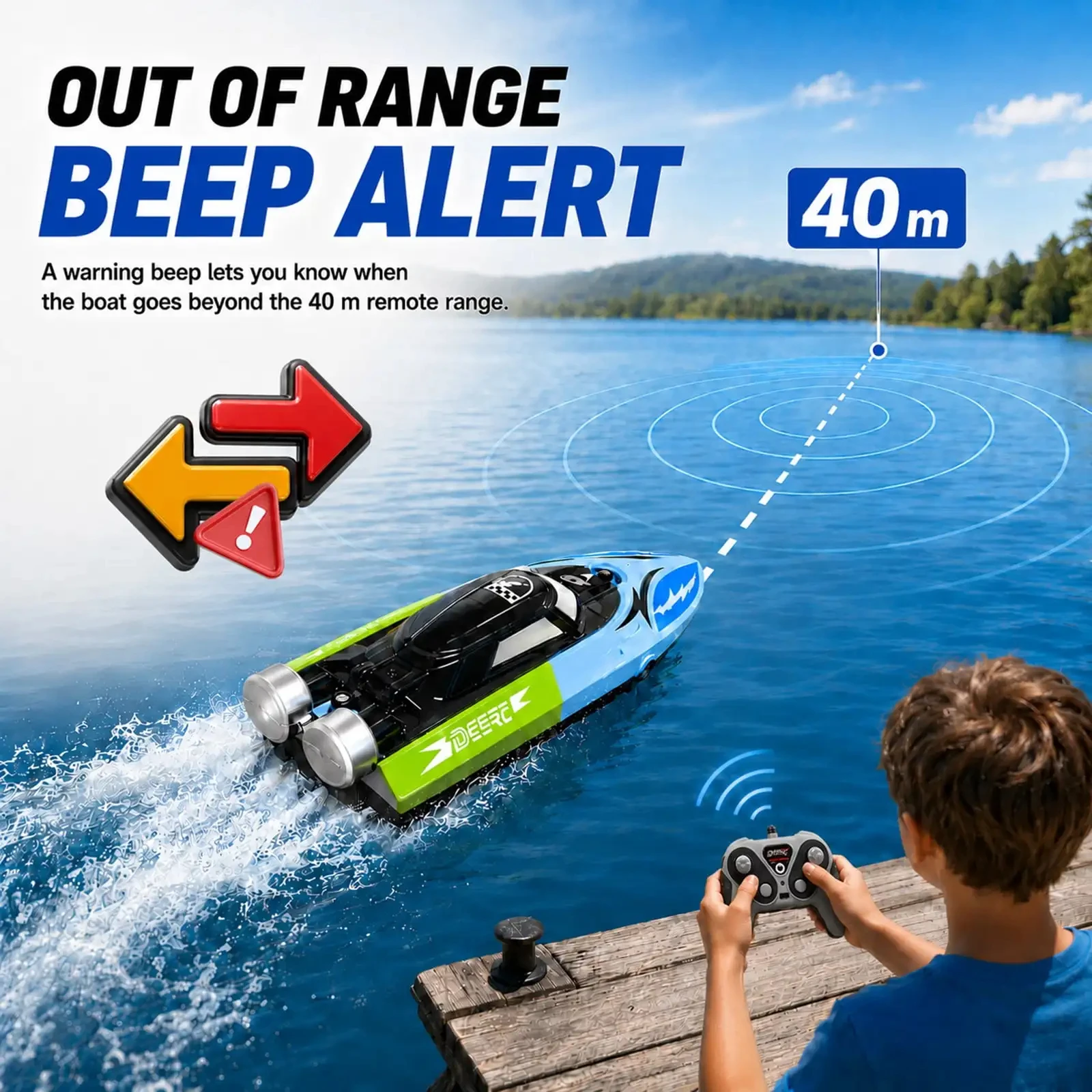 RC Boat 2.4GHz Remote Control Racing Speed Boat with Water Sensor Switch Waterproof Toy for Pool Lake Pond for Kids Adults