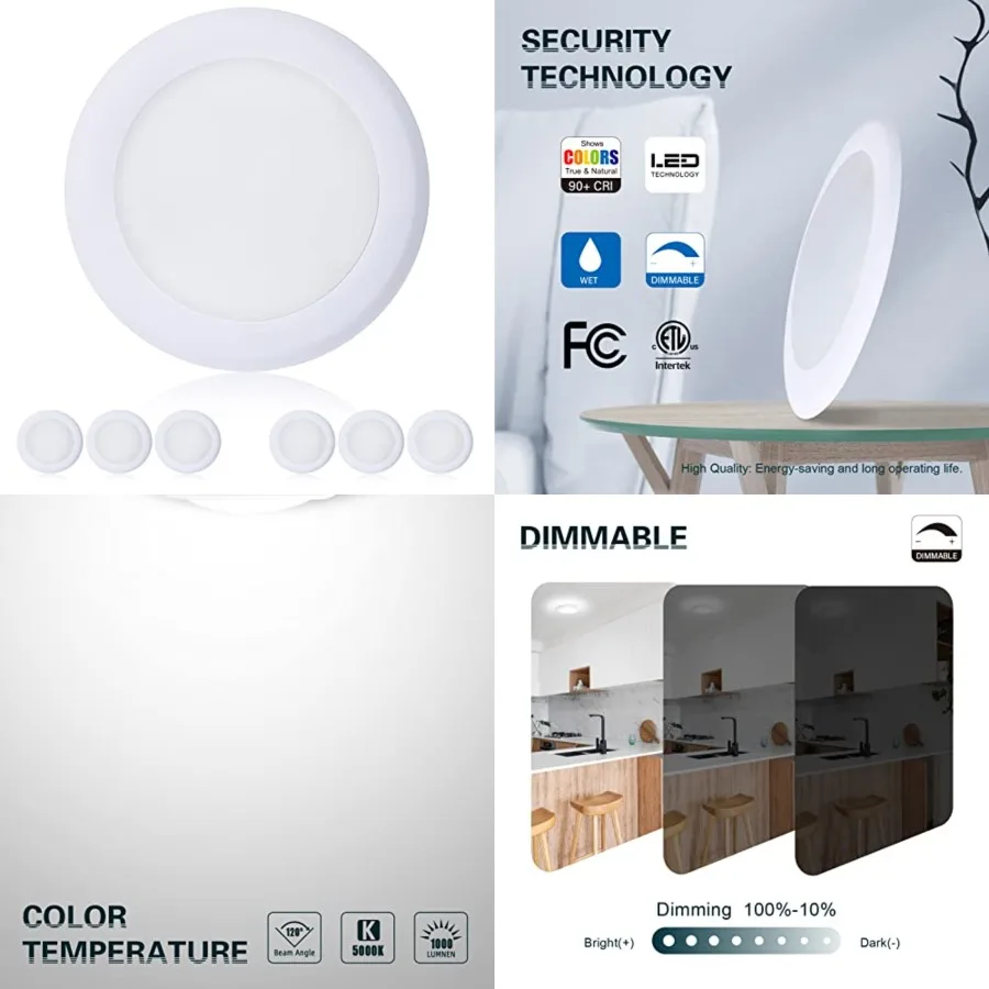 

Dimmable LED Surface Mount Downlight, 5W 000Lm Low Profile Ceiling Light Fixture, Daylight, Installs with Junction Box or Reces