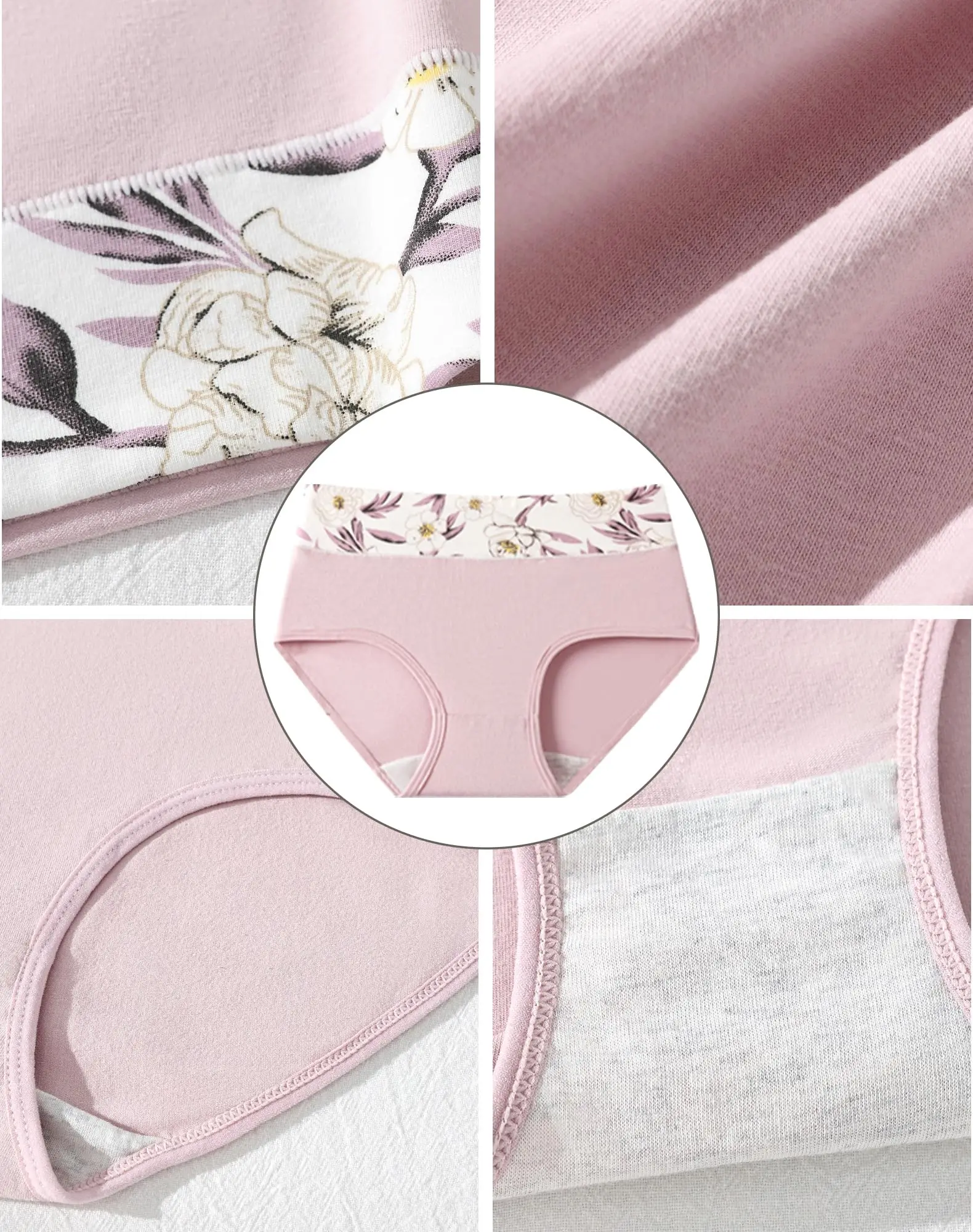 6pcs Middle Waist Cotton Underwear for Women Soft Breathable Ladies Panties with Floral Print Full Coverage Briefs