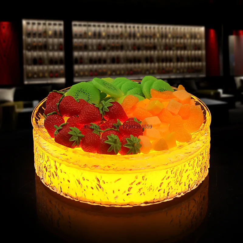 

Manufacturer custom bar KTV night show luminous fruit plate LED dim sum fruit round grid fruit plate creative snack plate