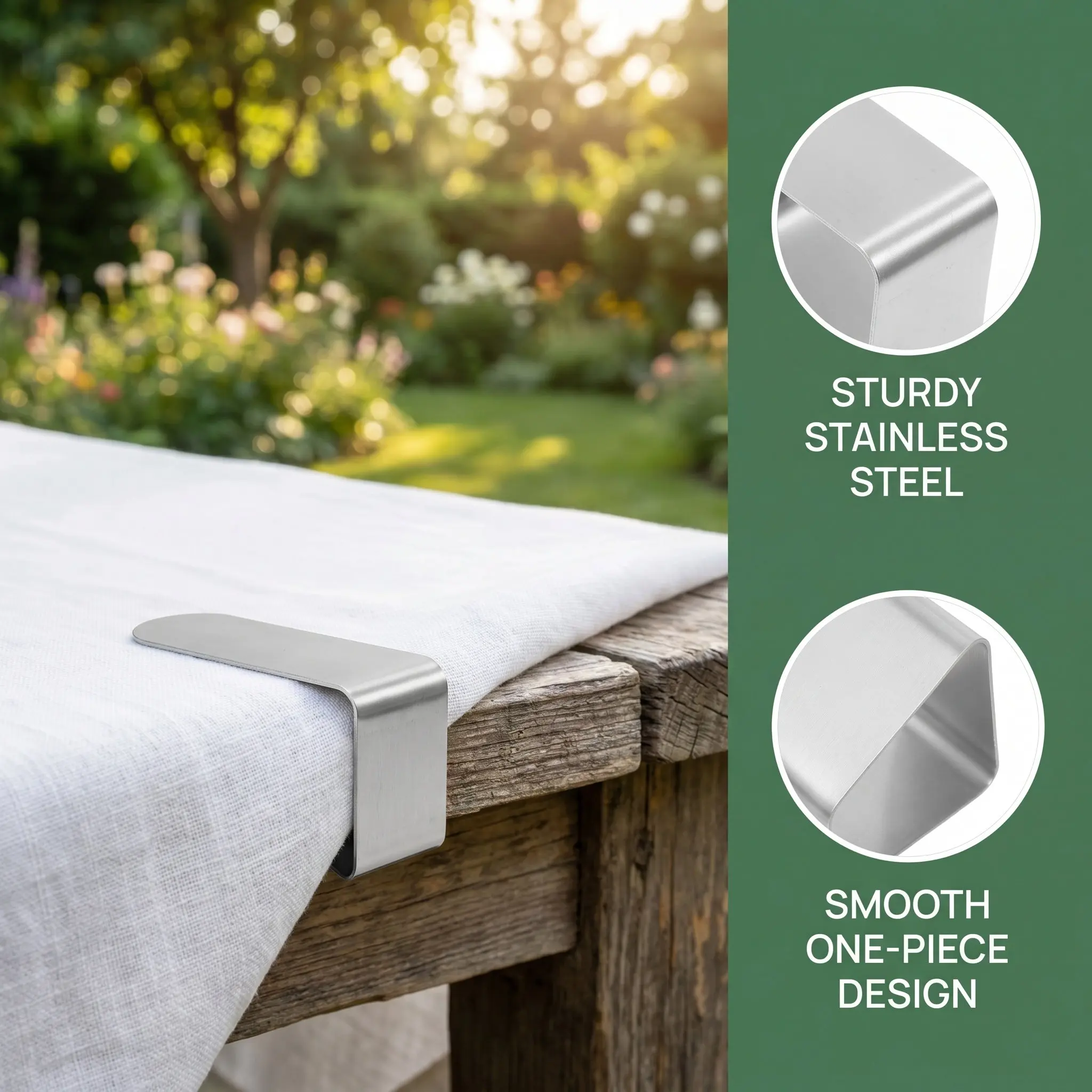 8Pcs Trapezoid Tablecloth Holders Stainless Steel One-Piece Strong Grip Table Skirt Clamps for Outdoor Parties Picnic Setup