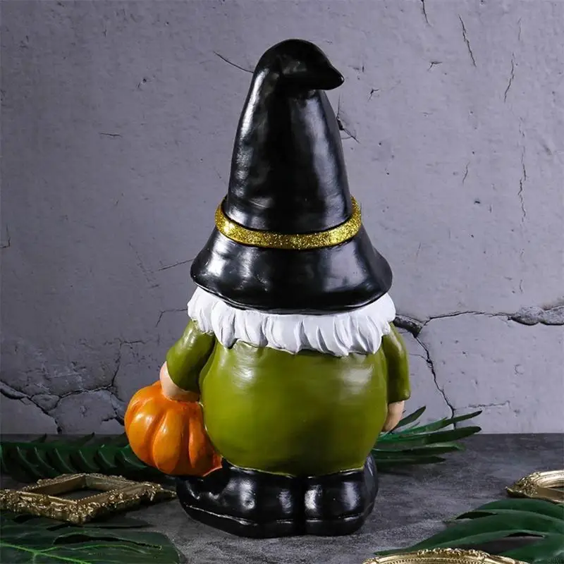 

83XC GardenGnome Statue Resin Ornament Halloween Pumpkin Dwarf Elf Sculpture Decor