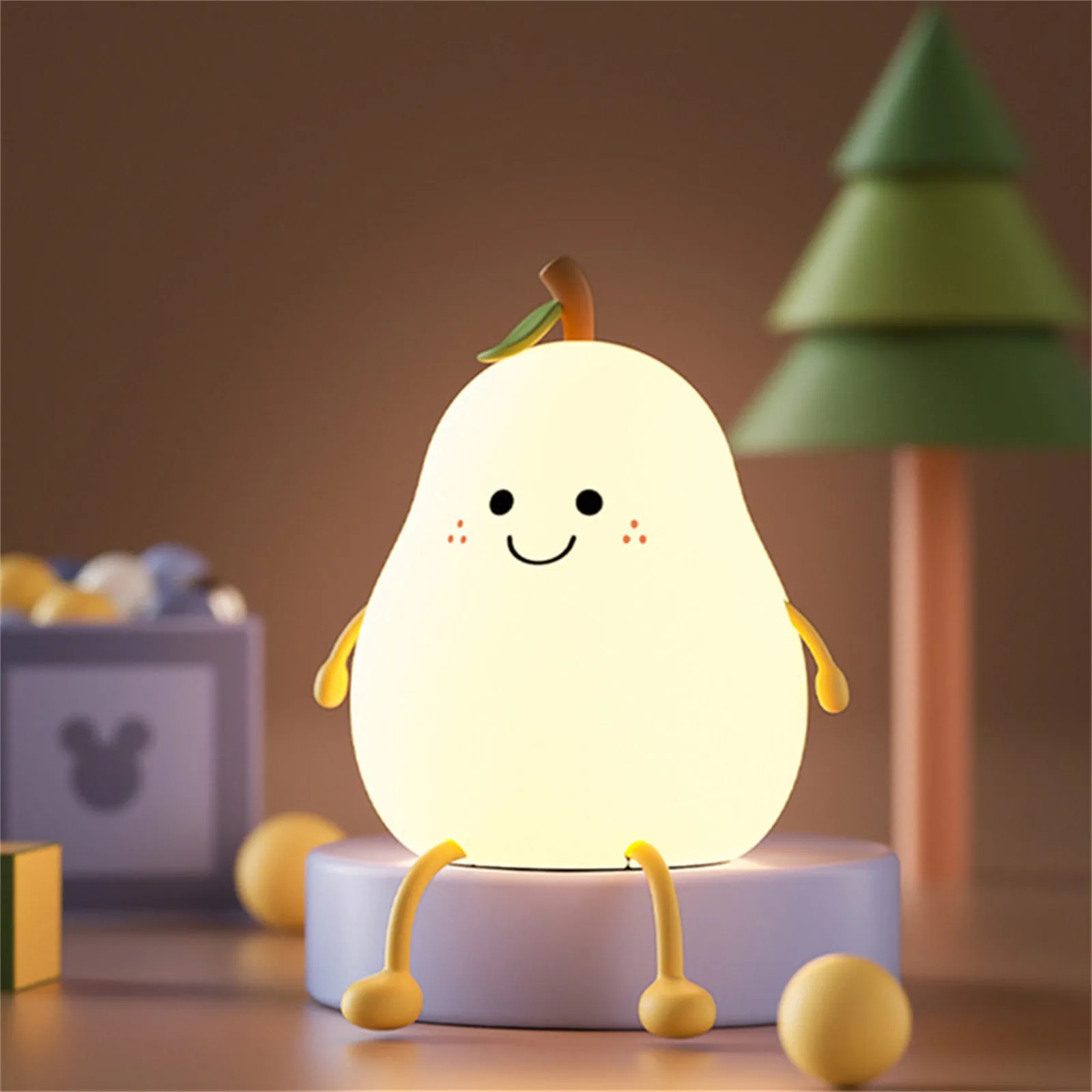 

Night Lights for Kids Pear Shaped Cute Silicone Nightlight 7 Colors Dimmable Night Lamp USB Charging Valentine's Day Cute Night