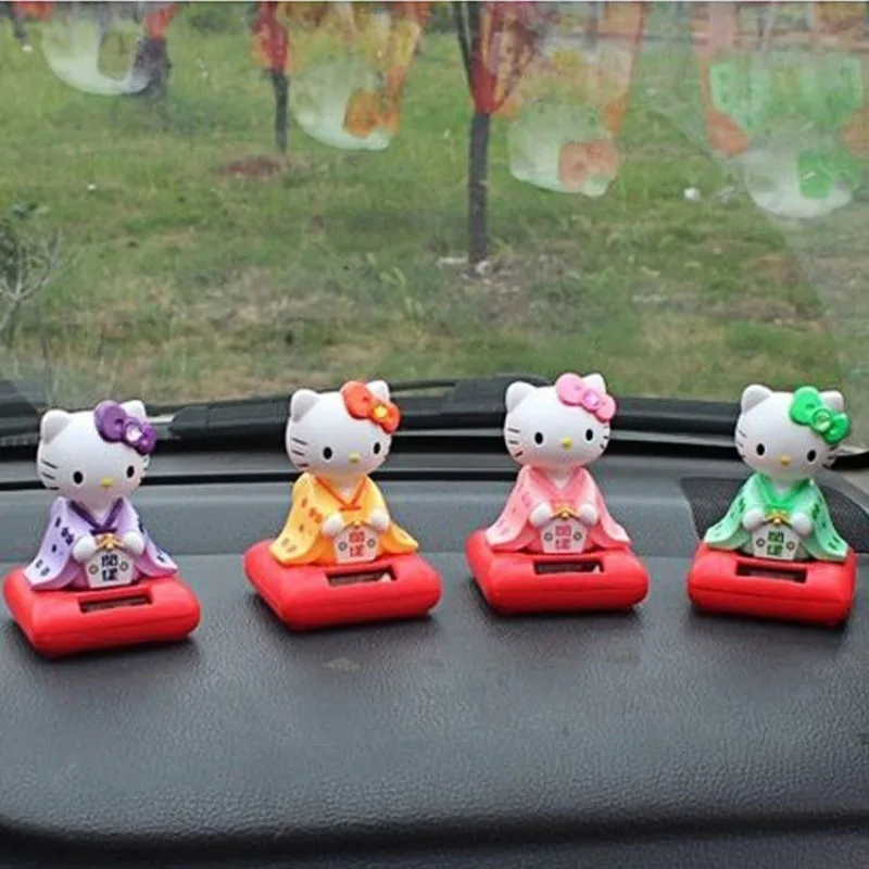 Sanrio Hello Kitty Solar Bobblehead Car Cartoon Ornament Kimono Doll Doll KT Cat Girls Car Interior Decoration Supplies Gift