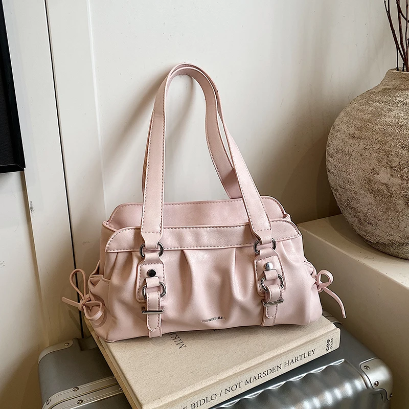 

Y2K Fashion Women Shoulder Bag Metal Crinkle Underarm Bag Large Capacity PU Multi Function Handbag for Commute Shopping
