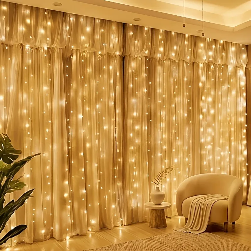 New Year Garland Battery Box Curtain Fairy String Light Christmas Decorations for Home Bedroom Remote Control Holiday Wedding