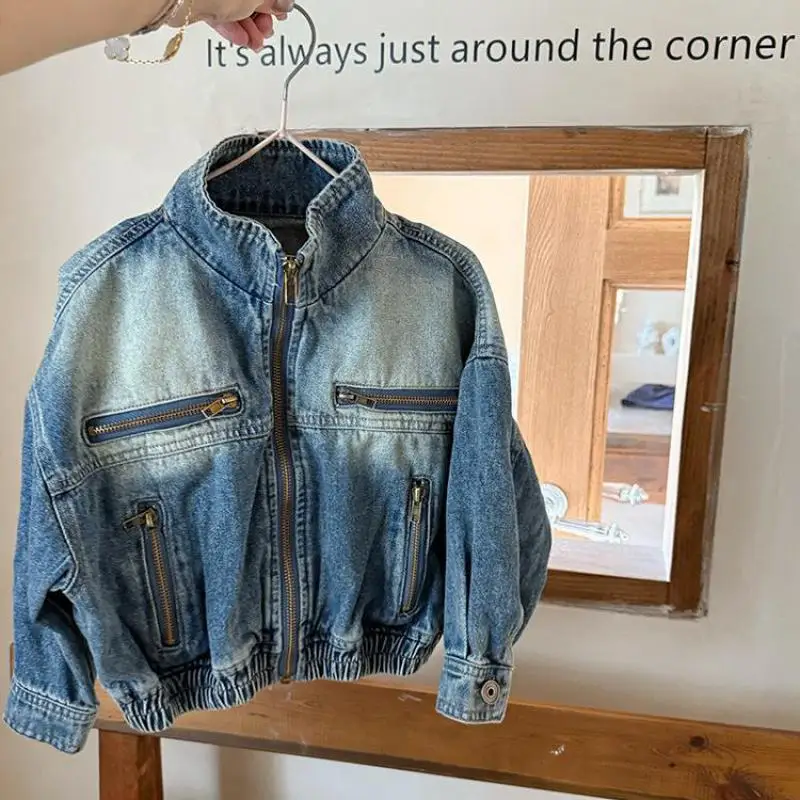 

2025 Autumn New Children Long Sleeve Denim Coat Fashion Girls Vintage Distress Jacket Kids Boys Casual Cardigan Baby Clothes